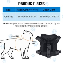 Cat Harness Tactical Cat Vest Harness Adjustable Breathable Large Dog Vest Strap for Walking, Black Polyester Escape Proof Design Easy to Control