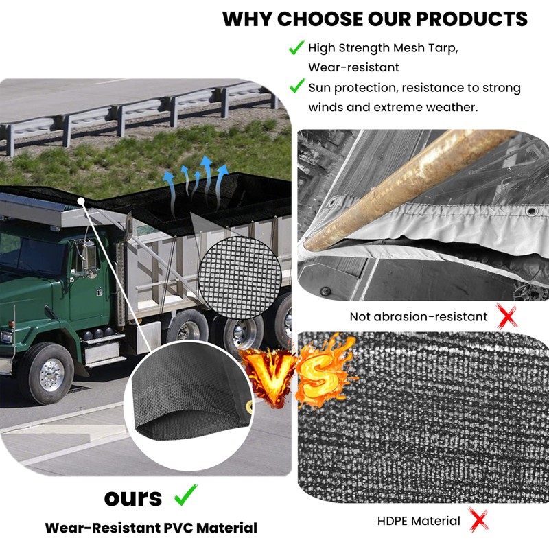 Dump Trailer Tarp 7'X18' Heavy Duty 18oz PVC Mesh Dump