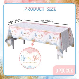 AIBIIN 3 Pieces Pink Gender Reveal Tablecloth for Boy or Girl Blue Gender Reveal Party Decorations Supplies Pink and Blue Plastic Table Cloth Disposable Table Covers for Baby Shower 108 x 54 Inch