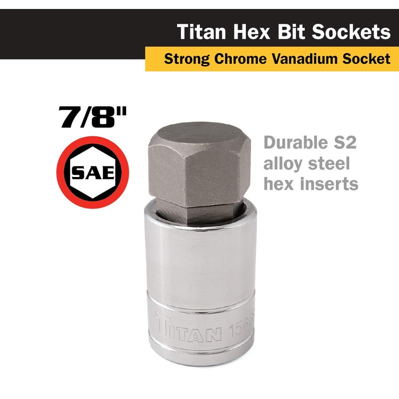 Titan Tools 15668 1/2-Inch Drive x 7/8-Inch Hex Bit Socket