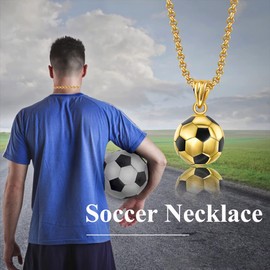 Mens 3D Gold Soccer Necklace, Adjustable Football Pendant Chain, Fashion Style Sports Fan Birthday Gift Sport Necklace for Men Boys