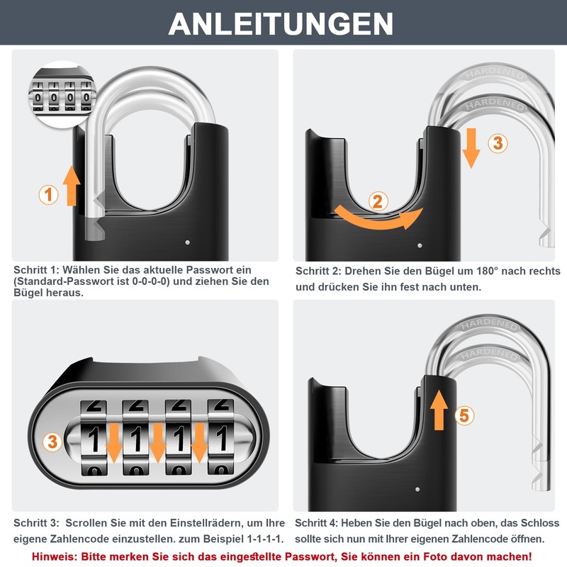 ZHEGE Large Heavy Combination Lock, Combination Lock, 4 Digits, High