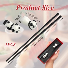 Chinese Chopsticks Set, 2 Pairs Bamboo Shape Chopsticks with 2 Panda Stick Holder, Dishwasher Safe, Ideal for Sushi & Asian Dishes, Gift for Panda Lovers (Black)