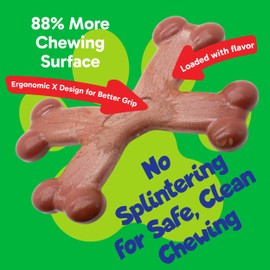 Chew’EMS X Bone Dog Chew Toy for Aggressive Chewers – Long-Lasting Bacon Flavor Nylon Bone – Durable, Rawhide-Free Dental Toy - Giant Size – Made in USA