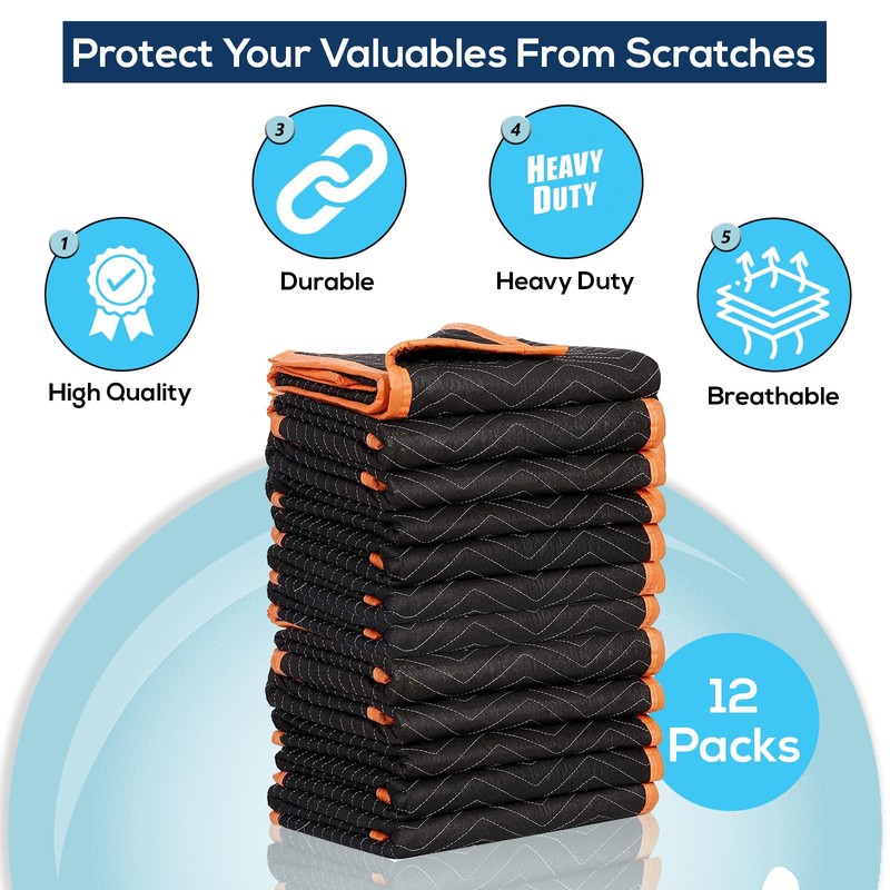 SIMPLI-MAGIC 79522 Heavy Duty Padded Moving Blankets, Orange/Black, 72” x