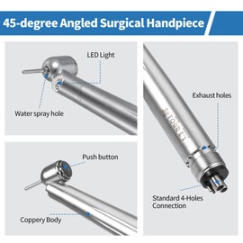 4E 4E'S USA Dental 45-Degree Surgical Handpiece 510(K) Approved: Highspeed Surgical Handpiece with LED Generator, Push Button & 4-Hole Coupling, Fully Autoclavable