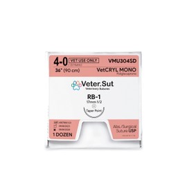 VeterSut VetCRYL Mono Poliglecaprone Surgical Suture 4-0, (RB-1) 1/2 17mm Taper Point 36", 12 Count, Veterinary Use