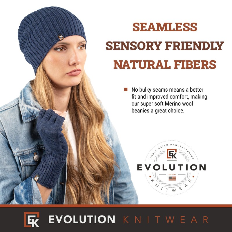Evolution Knitwear Wool Rib Knit Beanie Hat for Men or