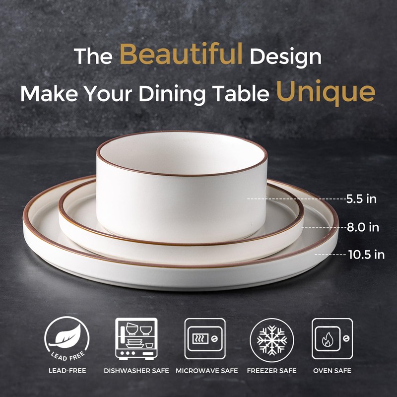 LERATIO Ceramic Dinnerware Sets for 6, High Edge Stoneware Plates