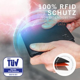 KRONIFY Helios Men's Leather Wallet with RFID Protection I Wallet in Landscape Format I Wallet with Coin Compartment I Wallet with Space for 13 Cards I (12.5 x 10.5 x 2 cm) I Black I Gift