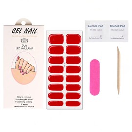 Red Semi Cured Gel Nail Strips Stickers Glossy Nail Polish Strips Decals Salon Quality Long Lasting Easy to Apply Solid Color Gel Nail Stickers for Women DIY Manicure Party Nails Decoration 1 Sheets