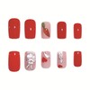 Easter Press on Nails Short Square Fake Nails Red Full