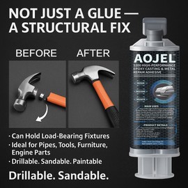 AOJEL S300 Metal Epoxy, 2 Part Epoxy Glue for Metal & Aluminum Repair, Drillable, High Temp to 392°F, Waterproof Structural Bond, 1.69 oz