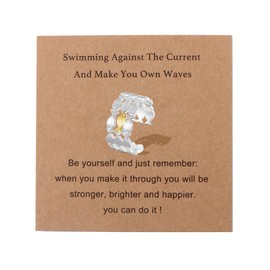 AULSIEY Swim Against The Current Ring Chose Gifts, Fish Rings Christian Gifts for Women Faith, Inspirational Gifts for Best Friend Sister, Religious Gifts for Women-Brass Ring