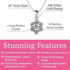 Cate & Chloe Poppy 18k White Gold Plated Necklace for Women | Silver Pendant Necklace with Simulated Diamond Crystals, Jewelry for women, Gift for Her