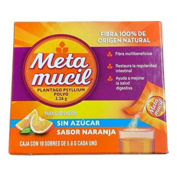 Metamucil Polvo Sabor Naranja Sobres, 10 Sobres 5,8 G