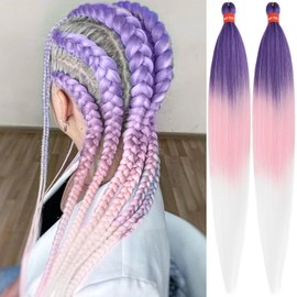 Ombre Purple Pink Cream White Pre Stretched Braiding Hair Colorful 30 Inch 2 Packs Festival Yaki Texture Braid Hair Extensions Easy to Use