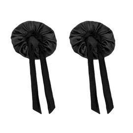 Globellapro 2pcs Black Sleep Bonnets,Silk Sleep Bonnets for Women,Adjustable Night Sleeping Cap,Elastic Band Silk Bonnets with Bow for Hair Care,Beauty