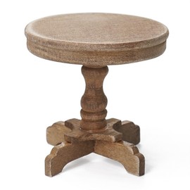 Odoria Dollhouse Side Table Miniature: 1/12 Scale End Table Round for Living Room Bedroom - Mini Rustic Wooden Furniture - Tiny Table with Pedestal Old Fashioned Oak