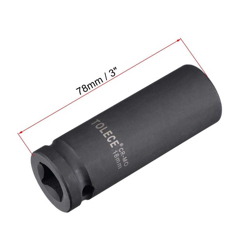 sourcing map 1/2-Inch Drive 18mm 12-Point Deep Impact Socket, CR-MO
