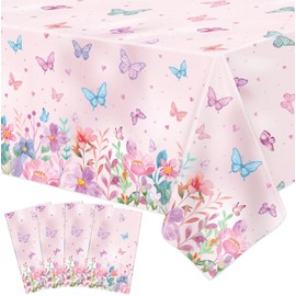 4 Pack Flower Tablecloths Watercolor Flower Butterfly Spring Themed Table Cover Butterfly-Baby-Shower Table Cloth Tea Party Supplies Spring Easter Party Decorations 130X220cm