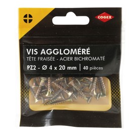 Cogex 85205 agglomère Screws Pozidriv, Gold, 2 x 4 x 20 mm, Set of 40)