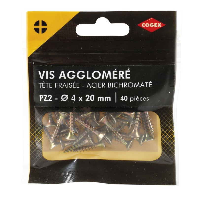 Cogex 85205 agglomère Screws Pozidriv, Gold, 2 x 4 x 20 mm, Set of