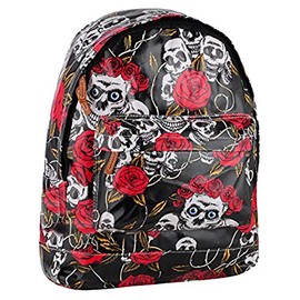 Brand EyeCatch - Ladies Skull Roses Backpack Rucksack Girls School Bag Black
