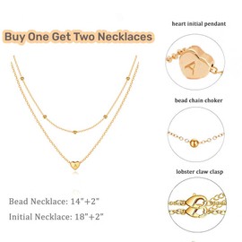 Dainty Layered Initial M Necklaces for Women, 14K Gold Plated Simple Cute Heart Layering Necklace Letter Pendant Initial Choker Gold Layered Necklaces for Women Girls