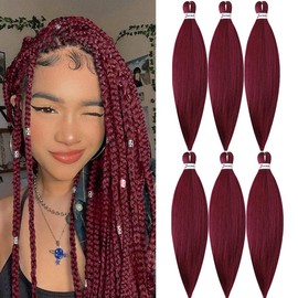 MSBELLE 6 Packs/Lot Pre Stretched Braiding hair 20 Inch Ombre Braiding Hair Extensions Hot Water Setting Crochet Synthetic Hair for Braiding(Red Braiding Hair)