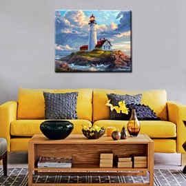 White Lighthouse Paint by Numbers Kits 16x20 inch Canvas Summer Seascape DIY Paintwrok for Kids, Adults Beginner Navigation Lighthouse Building Oil Paintings with Brushes, Girl Boy Gift(DIY Frame)