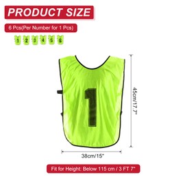 PATIKIL Soccer Training Vest, 6 Pack Team Sports Pinnies Reversible Numbered Soccer Practice Pennies Jerseys Bibs with Belt for Children, 18 Inch Fluorescent Green