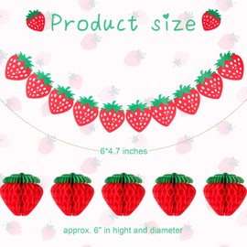 12 Pcs Strawberry Birthday Party Decorations Supplies Include 5 Strawberry Honeycomb Balls 1 Strawberry Garland 6 Paper Fans Decor Strawberry Shortcake Themed Decorations for Birthday Party(Red)