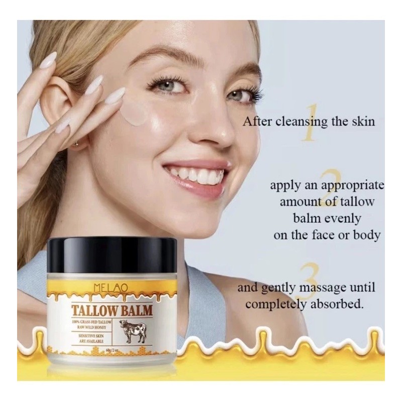 Melao Beef Tallow & Honey Balm for Face & Skin,