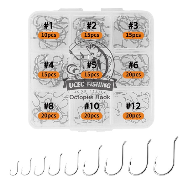 UCEC Small Fishing Hooks Freshwater, 150PCS Barbed Octopus Hook Kit,