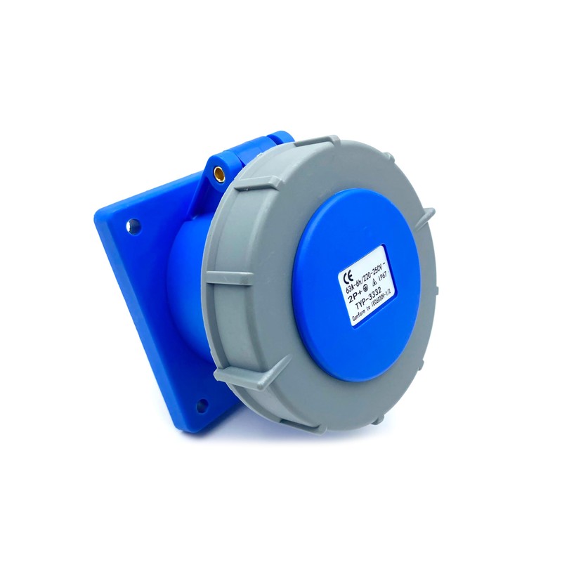 IEC 60309 Waterproof Industrial Connector Socket, 3Pin 63A 200V-250V 2P+E