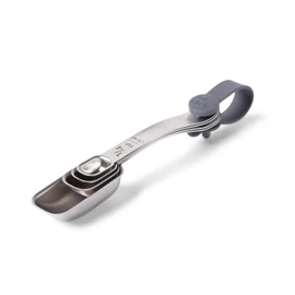 Full Circle Skinny Dip Stainless Steel Measuring Spoons – 4-Piece Set with Storage Tether – Innovative Scoop Design for Spice Jars, Cooking, & Baking – Dishwasher Safe