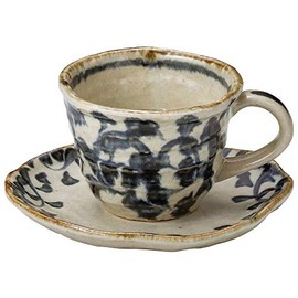 Yamashita Kogei 15050320 Cup_Saucer Pottery Diameter 4.1 x 3.7 x 2.9 inches (10.5 x 9.5 x 7.3 cm), Plate 6.1 x 5.7 inches (15.4 x 14.6 cm), Octopus Arabesque Coffee Bowl and Saucer