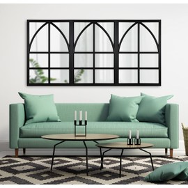 Kate and Laurel Hogan Modern Wooden Framed Rectangular Wall Mirror with Arch Overlay Detail, Black 24x36