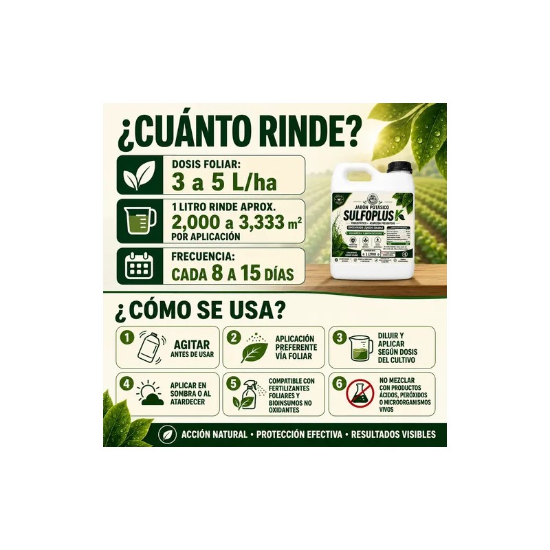 Jabón Potásico Con Azufre Sulfoplus 1l Fungicida Y Acaricida
