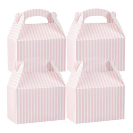 Restaurantware Bio Tek 8.5 x 4.8 x 5.5 Inch Gable Boxes For Party Favors, 25 Attractive Gift Boxes - Striped Design, With Built-In Handle, Pink And White Paper Barn Boxes, Disposable, For Party