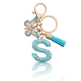 MORSUNBELA Keyring Letter Keyring Girls Initial Letter Keyring for Women Ladies Blue, Blue-s