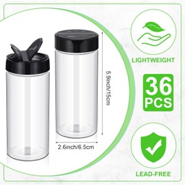 Zhehao 36 Pcs 16 oz Plastic Spice Jars Containers with Black Cap Large Spice Bottles with Shaker Lids for Kitchen Storage Seasoning Powder Herbs Cabinet