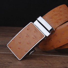 SIMU Men's Ostrich Skin Embossed Pattern Automatic Buckle Genuine Cow Leather Belts Ratchet Belt 35mm Wide 5 Color