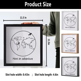 Sowoxdme Adventure Travel Shadow Box with Slot, 12 In Adventure Archive Box with Slot, Large Shadow Boxes Display Cases for Memories, Shadowbox Picture Frame for Wedding, Tickets (Black)