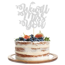 Paquete de 1 decoración para tartas con purpurina roja con corazón, buena suerte, decoración para tartas de jubilación, decoración de tartas, color plateado