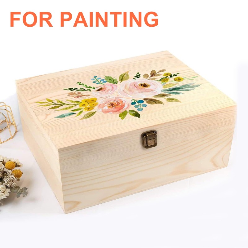 Large Unfinished Wooden Box with Hinged Lid Unfinished Wooden Storage