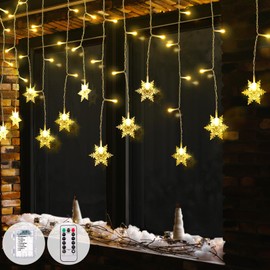 LIHAO 4M Snowflake Curtain String Light with Remote 19 Drops Christmas Tree Lights Decor Xmas Party Decoration