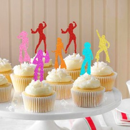 Keaziu Paquete de 36 adornos para cupcakes de discoteca de los años 70 y 80 para discoteca de los años 70 y 80 para decoración de tartas de discoteca, bola de discoteca, tema musical para hombres y mujeres, fiesta, fiesta de cumpleaños, boda, decoración 