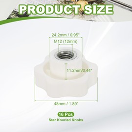 YELARXI Clamping Nuts Knob Plastic Screw-On Iron Star Knobs Knurled M12 Female Threaded Hexagon Head, 1.9 Inch Head Diameter Fit for Lawn Mower Handle Machinery (16 Pack, White)